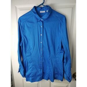 New York&Co Woman XL Shirt Collared Blue White Diamond Scrunch Long Cuff Sleeve